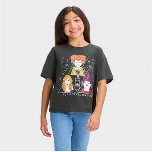 Hocus Pocus Girls Black Cropped Halloween Witch T-Shirt Size M(7-8)
